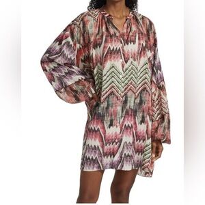 CHUFY Pia Oversized Blouse Mini Dress Purple Chevron Silk Cotton Size Small